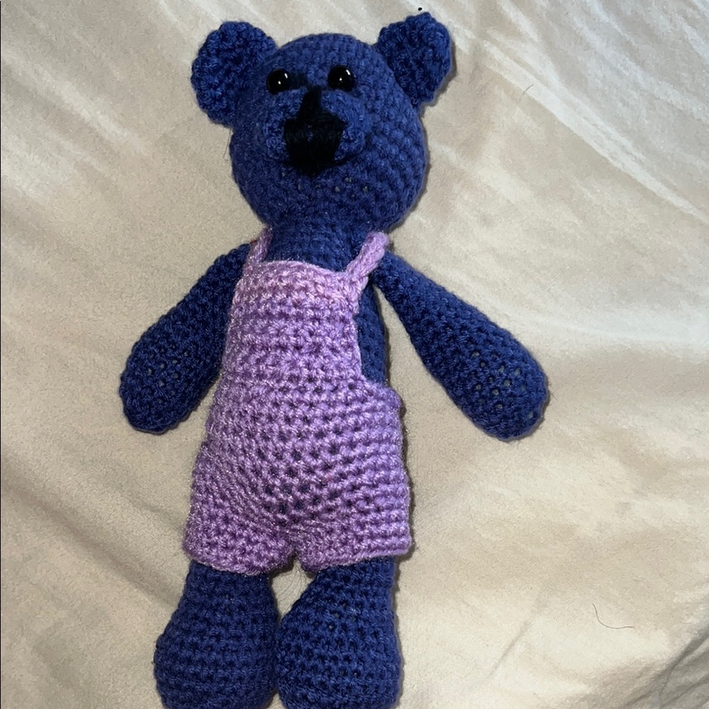 Handmade Blue and Purple Crochet Teddy Bear